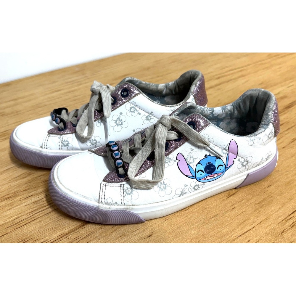 Disney Lilo & Stitch Ground Up Girls Sneakers White Purple Glitter Ohana Size 6